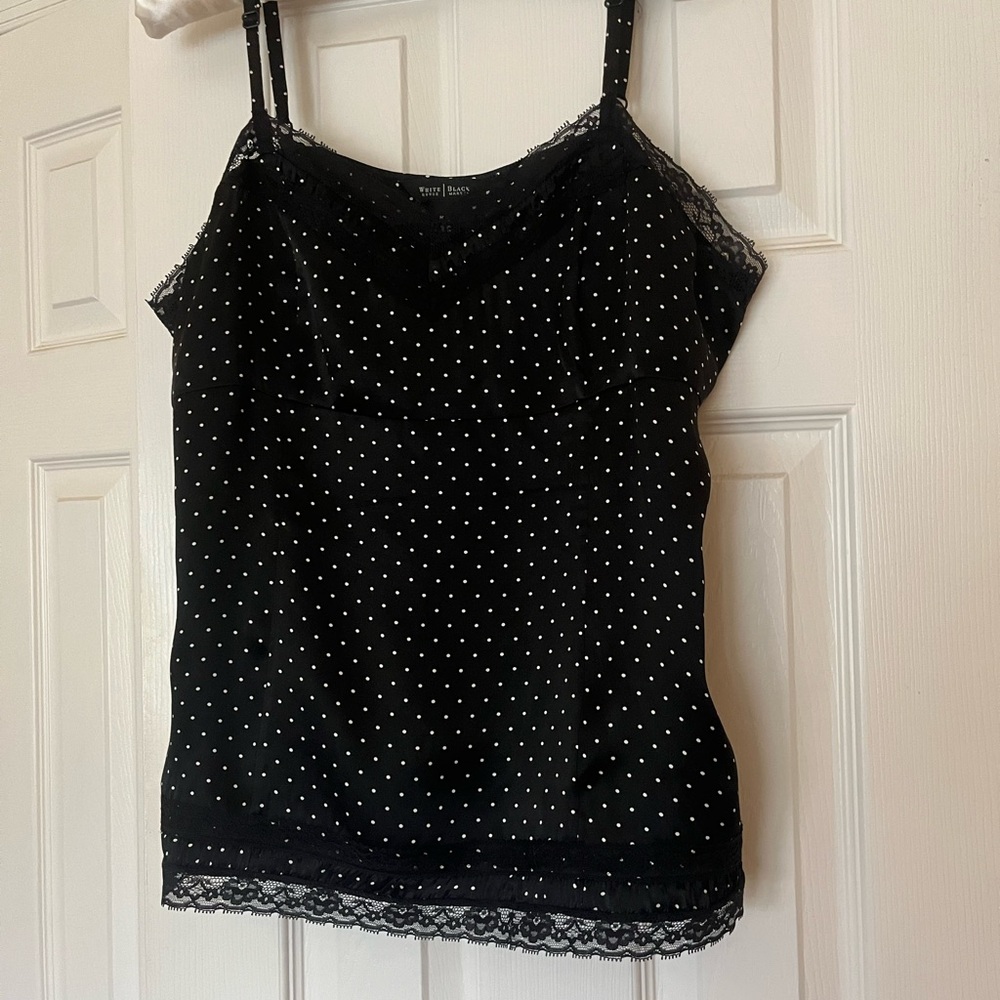 WHBM black and white dot camisole XL w sweetheart neck and adjustable straps